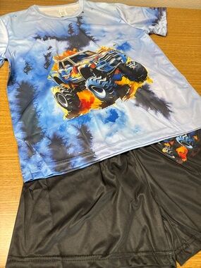 Boys Blue Monster Truck Graphic Tee and Shorts Set